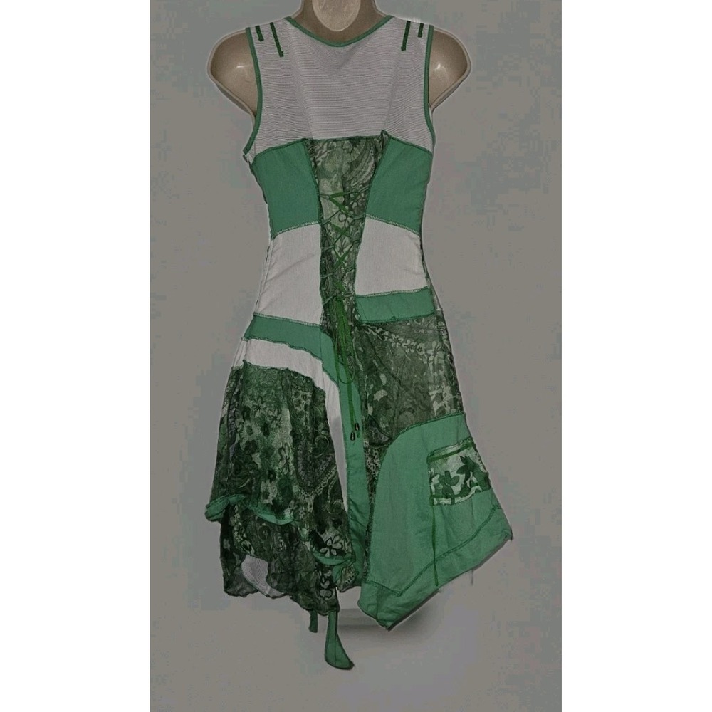 C' Fait Pour Vous Paris Boho Patchwork Sheath Sundress Green White Size 1 Garden - Picture 3 of 4